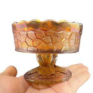 Dugan Berry Bowl Compote Carnival Glass Maple Leaf Marigold Peacock Feather VTG